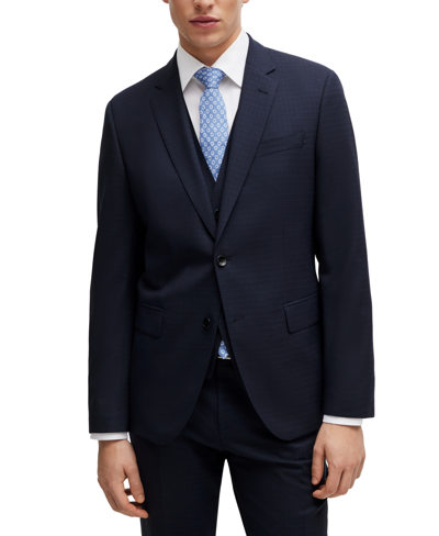 Shop Hugo Boss Boss By  Men's Patterned Slim-fit Suit In Dark Blue
