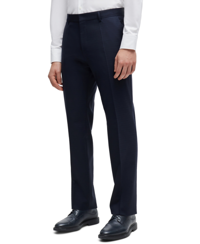 Shop Hugo Boss Boss By  Men's Patterned Slim-fit Suit In Dark Blue