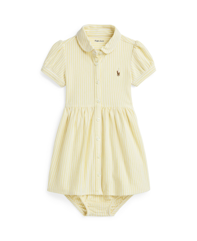 Shop Polo Ralph Lauren Baby Girls Striped Knit Oxford Shirtdress In Wicket Yellow Multi
