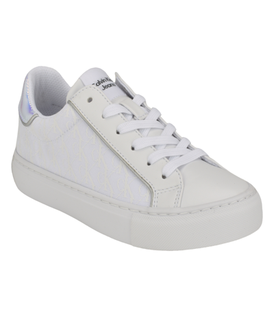 Shop Calvin Klein Women's Charli Round Toe Casual Lace-up Sneakers In White,black Multi