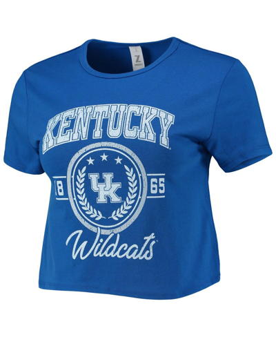 Shop Zoozatz Women's  Royal Distressed Kentucky Wildcats Core Laurels Cropped T-shirt