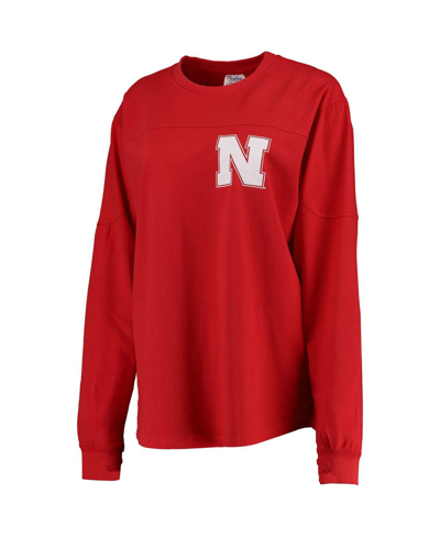Shop Pressbox Women's  Scarlet Nebraska Huskers The Big Shirt Oversized Long Sleeve T-shirt