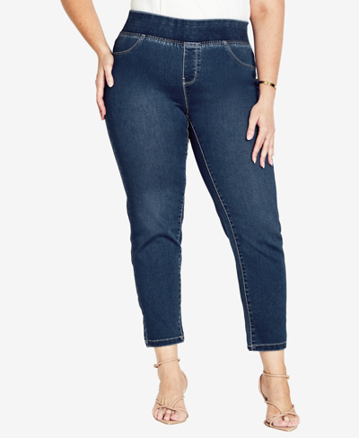 Shop Avenue Plus Size Butter Denimâ Average Length Pull On Jeans In Mid Wash
