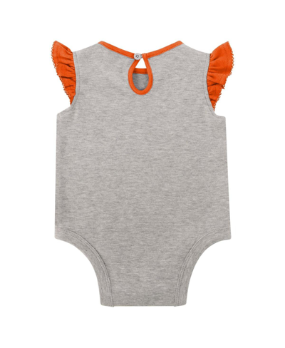 Shop Outerstuff Baby Girls Heather Gray, Orange Denver Broncos All Dolled Up Three-piece Bodysuit, Skirt And Booties In Heather Gray,orange
