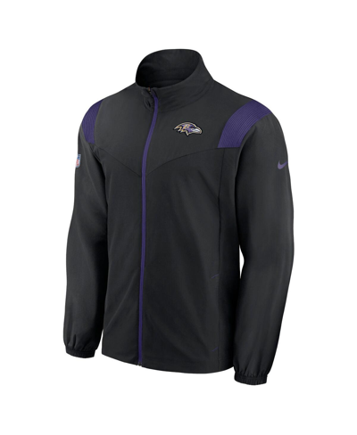 Shop Nike Men's  Black, Purple Baltimore Ravens Sideline Woven Logo Full-zip Jacket In Black,purple