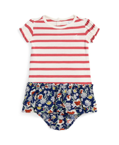 Shop Polo Ralph Lauren Baby Girls Striped Cotton-blend Dress And Bloomer Set In Nantucket Red,deckwash White