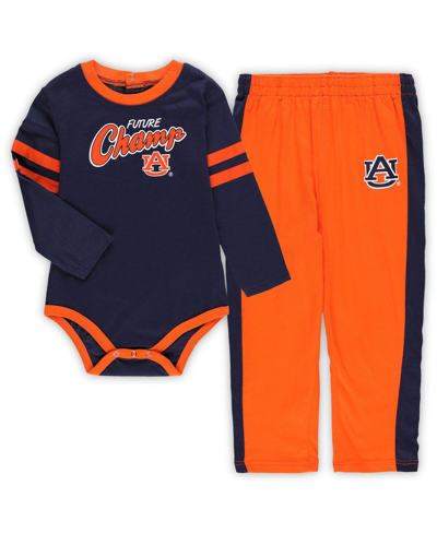 Shop Outerstuff Baby Boys And Girls Navy, Orange Auburn Tigers Little Kicker Long Sleeve Bodysuit And Sweatpants Set In Navy,orange