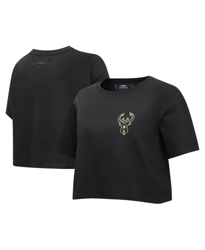 Shop Pro Standard Women's  Black Milwaukee Bucks Holiday Glam Boxy T-shirt
