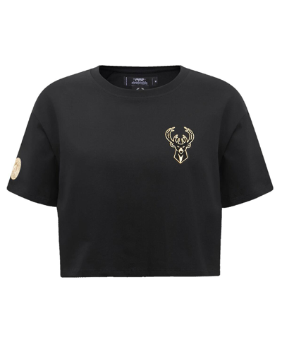 Pro Standard Women's  Black Milwaukee Bucks Holiday Glam Boxy T-shirt In Black