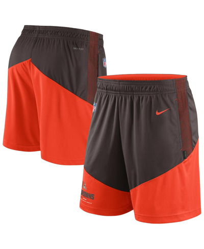 Shop Nike Men's  Brown, Orange Cleveland Browns Sideline Primary Lockup Performance Shorts In Brown,orange