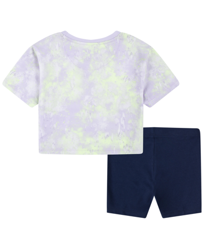 Shop Nike Toddler Girls Boxy Tee And Bike Shorts Set In Midnight Navy