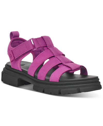 Shop Ugg Kids Ashton Mixed-media Multi-strap Lug-sole Sandals In Mangosteen