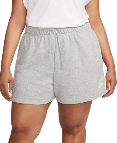 Shop Nike Plus Size Sportswear Club Fleece Mid-rise Pull-on Shorts In D Gr H,whi