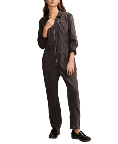 Shop Lucky Brand Women's Zip-front Denim Jumpsuit In Soft Black
