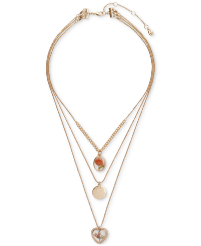Shop Lucky Brand Gold-tone Pressed Flower Charm Three-row Layer Necklace, 22" + 3" Extender