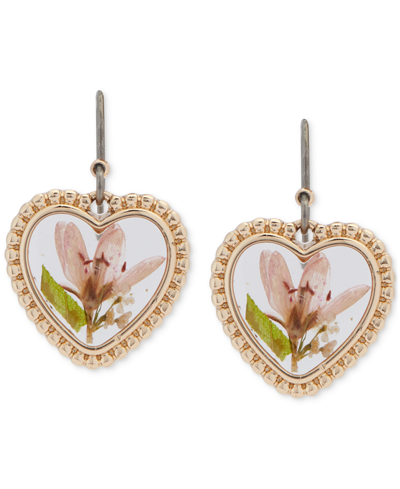 Shop Lucky Brand Gold-tone Pressed Flower Heart Drop Earrings