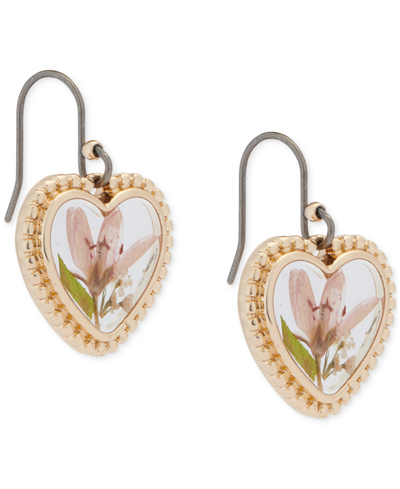 Shop Lucky Brand Gold-tone Pressed Flower Heart Drop Earrings