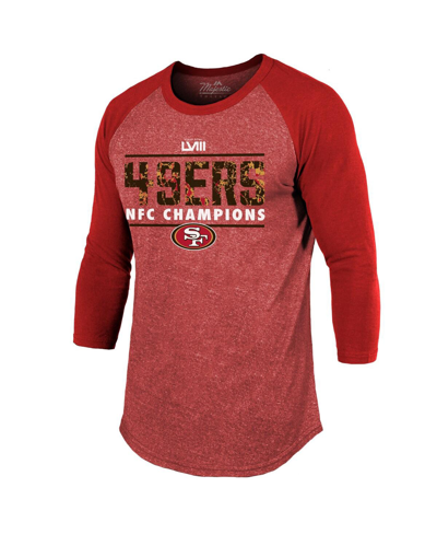Majestic Men's  Threads Scarlet San Francisco 49ers 2023 Nfc Champions Tri-blend Raglan 3/4-sleeve T- In Scarlet