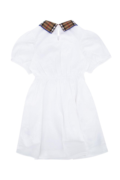 Shop Burberry Check-collar Short-sleeved Dress In Bianco