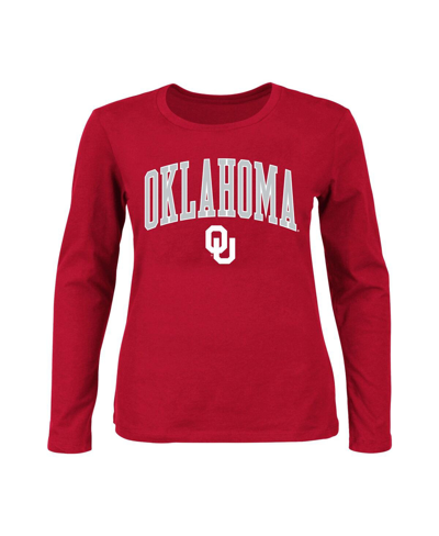 Shop Profile Women's  Crimson Oklahoma Sooners Plus Size Arch Over Logo Scoop Neck Long Sleeve T-shirt