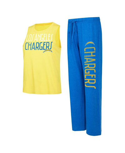 Shop Concepts Sport Women's  Royal, Gold Distressed Los Angeles Chargers Muscle Tank Top And Pants Lounge  In Royal,gold