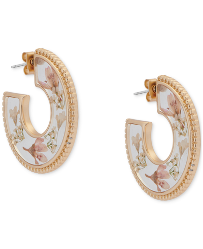Shop Lucky Brand Gold-tone Medium Pressed Flower Open Hoop Earrings, 1.35"