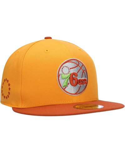 Shop New Era Men's  Gold, Rust Philadelphia 76ers 59fifty Fitted Hat In Gold,rust