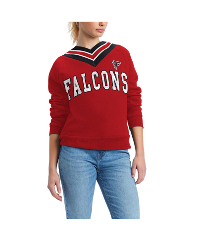 Shop Tommy Hilfiger Women's  Red Atlanta Falcons Heidi V-neck Pullover Sweatshirt