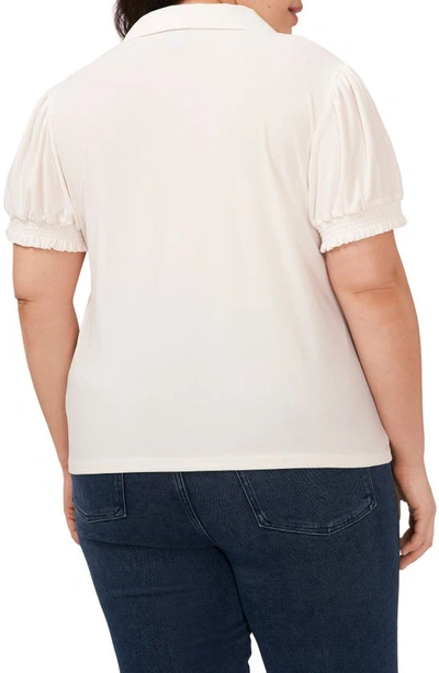 Cece Puff Sleeve Spread Collar Crepe Knit Top In New Ivory