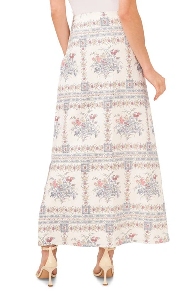 Shop Cece Floral A-line Linen Blend Maxi Skirt In Egret Ivory