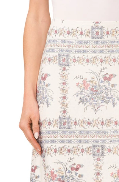 Shop Cece Floral A-line Linen Blend Maxi Skirt In Egret Ivory