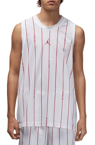Shop Jordan Essentials Stripe Mesh Jersey In White/ Gym Red/ Gym Red
