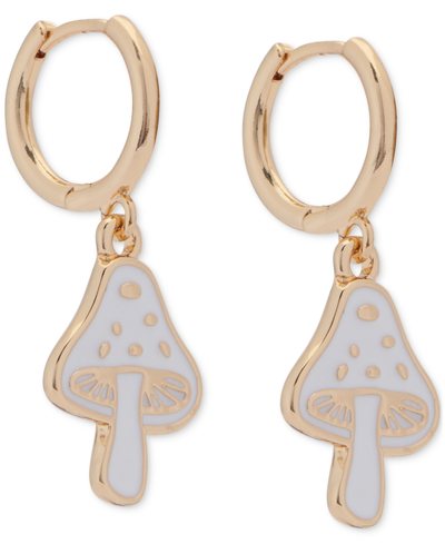 Shop Lucky Brand Gold-tone White Mushroom Charm Hoop Earrings