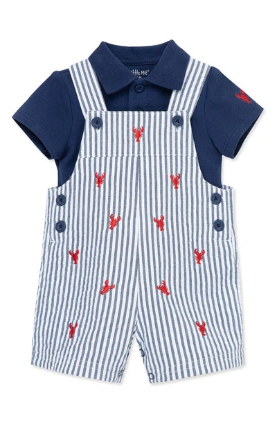 Shop Little Me Cotton Polo & Lobster Embroidered Shortalls Set In Blue