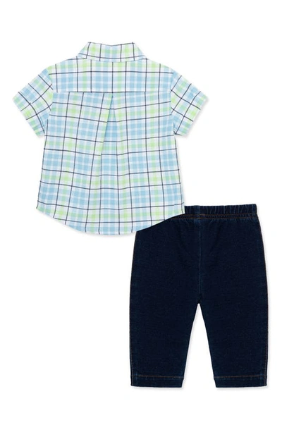Shop Little Me Plaid Short Sleeve Button-up Shirt & Jeans Set In Blue