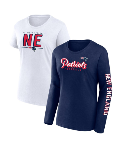 Shop Fanatics Women's  Navy, White New England Patriots Two-pack Combo Cheerleaderâ T-shirt Set In Navy,white