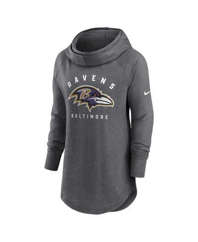 Shop Nike Women's  Heather Charcoal Baltimore Ravens Raglan Funnel Neck Pullover Hoodie