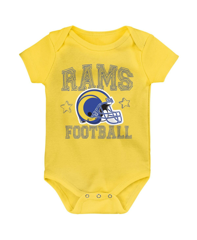 Shop Outerstuff Baby Boys And Girls Royal, Gold, Gray Los Angeles Rams Born To Be 3-pack Bodysuit Set In Royal,gold,gray