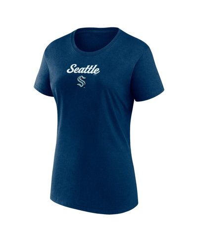 Fanatics Women's  Navy, Gray Seattle Kraken Script T-shirt And Shorts Set In Navy,gray
