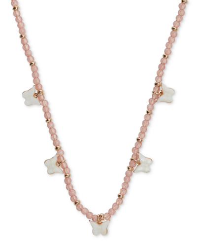 Shop Lucky Brand Gold-tone Mother-of-pearl Butterfly Charm Beaded Statement Necklace, 15-3/4" + 3" Extender