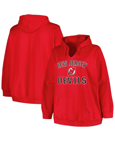 Shop Profile Women's  Red New Jersey Devils Plus Size Arch Over Logo Pullover Hoodie