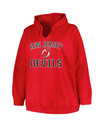 Shop Profile Women's  Red New Jersey Devils Plus Size Arch Over Logo Pullover Hoodie
