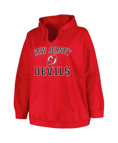 Profile Red New Jersey Devils Plus Size Arch Over Logo Pullover Hoodie In Red