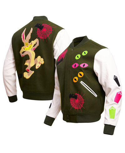 Freeze Max Men's  Olive Looney Tunes Bugs Boogey Varsity Full-snap Jacket In Olive