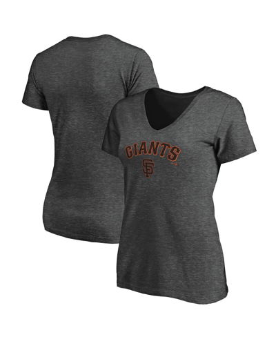 Shop Fanatics Women's  Heathered Charcoal San Francisco Giants Team Logo Lockup V-neck T-shirt