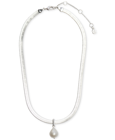 Shop Lucky Brand Silver-tone Freshwater Pearl Herringbone Pendant Necklace, 15-1/4" + 3" Extender