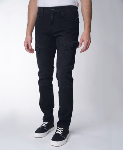 Shop Lazer Men's Skinny Fit Cargo Moto Stretch Jeans In Black