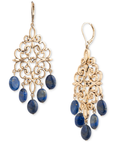 Shop Lauren Ralph Lauren Gold-tone Stone Scroll Chandelier Earrings In Blue