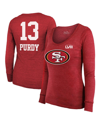 Shop Majestic Women's  Threads Brock Purdy Scarlet San Francisco 49ers Super Bowl Lviii Scoop Name And Num