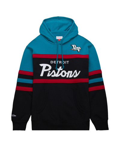 Shop Mitchell & Ness Men's  Black, Teal Detroit Pistons Head Coach Pullover Hoodie In Black,teal